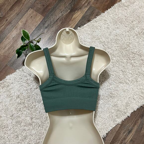 Aerie Medium Green Sleek Ribbed Seamless Square Neck Longline Bralette Brami - Picture 3 of 5